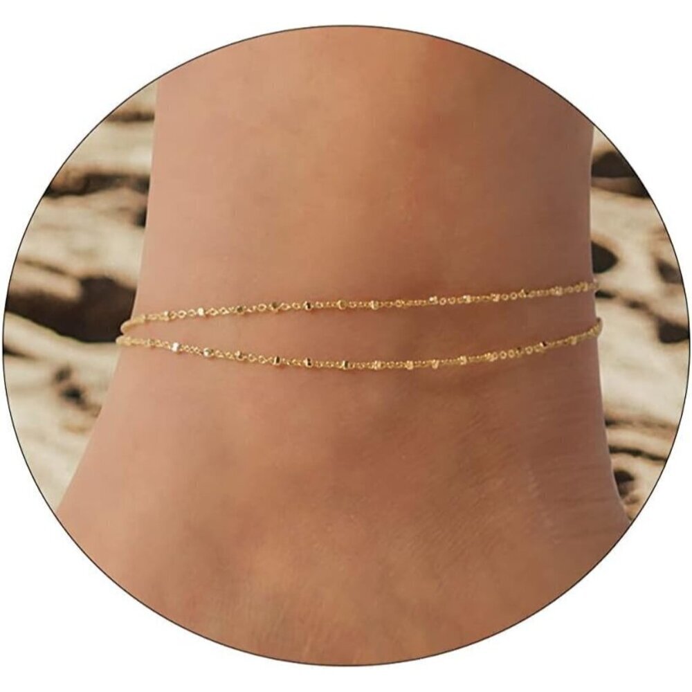 ❤️Women Gold  Dainty Foot Jewelry  Square Dot Chain Anklet  Charm  Chain Jewelry